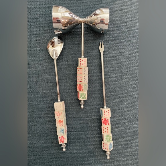 Vintage 3 piece, MCM, Mid Century Poker Dice, Cocktail, Bar, Utensil, Set - Picture 5 of 6